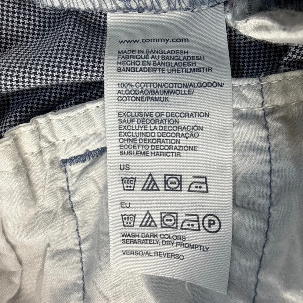 Tommy Hilfiger Mens 38 Custom Fit Houndstooth Chino Shorts Blue White Cotton